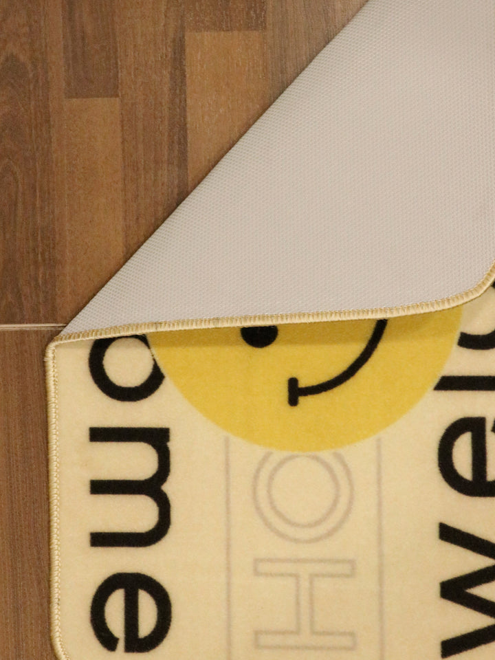 Beige with Yellow Smiley Welcome Home Print Door Mat