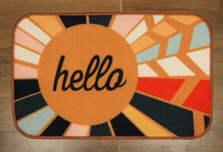 Multi Color Stripes With Hello Print Door Mat