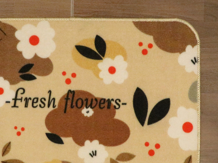 Beige Brown Flowers Print Door Mat