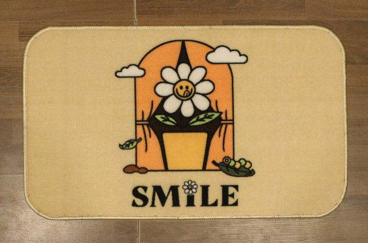 Multi Color Flowers with Smile Print Non Woven Door Mat with Anti Slip TPR Backing For Everyday Use