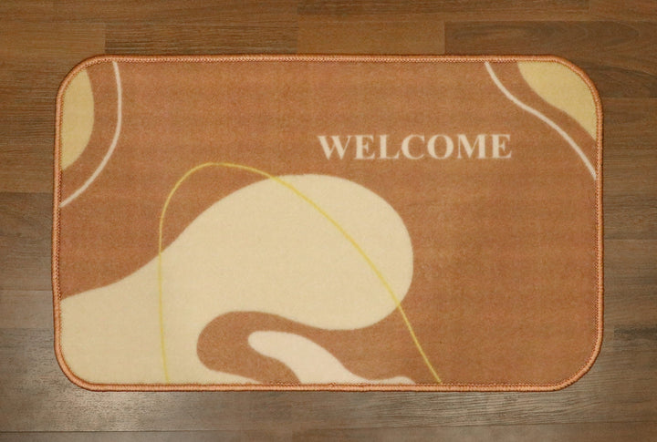 Brown with Beige Welcome Print Non Woven Door Mat with Anti Slip TPR Backing For Everyday Use