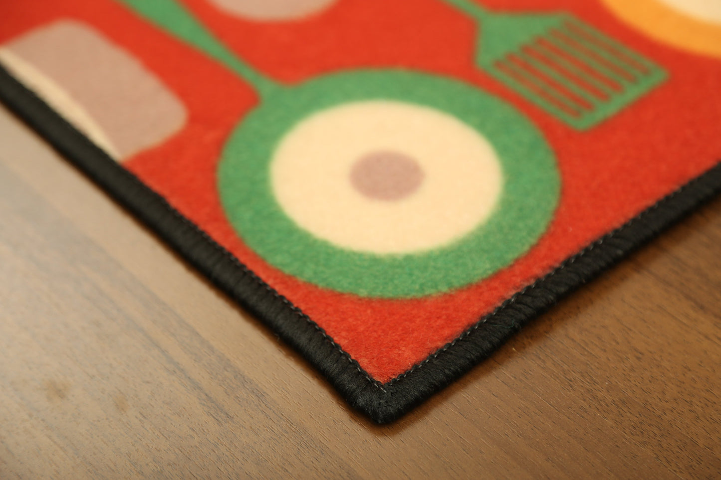 Red With Multi Color Utensils & Geometric Pattern Print Kitchen Mat Set