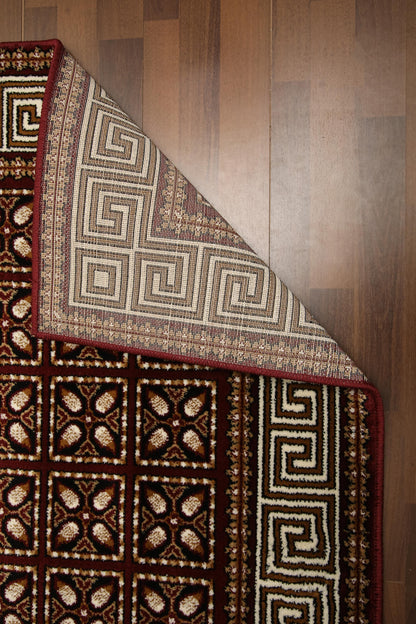 Maroon & Beige Traditional Design Rug