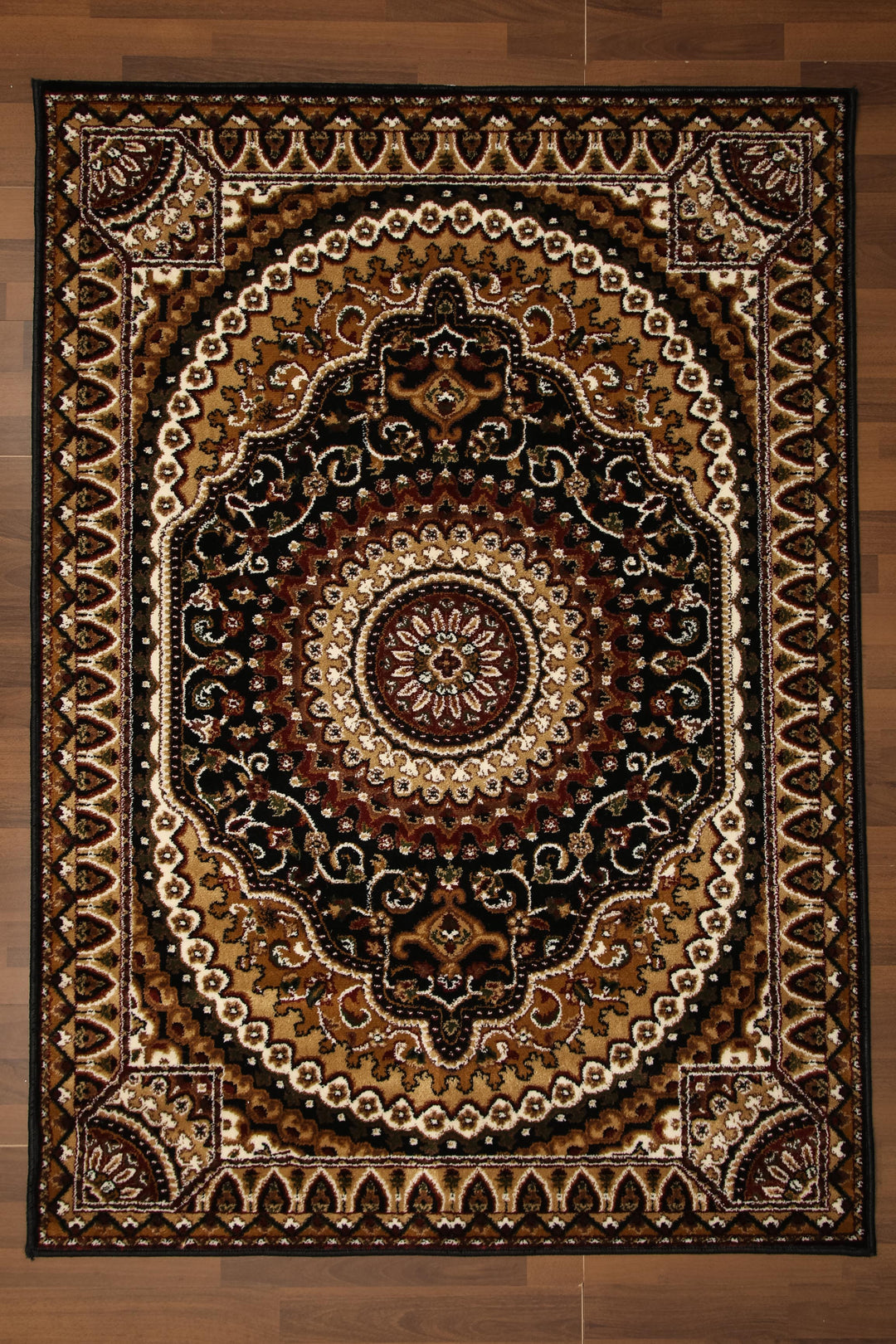 Black & Beige Traditional Design Rug