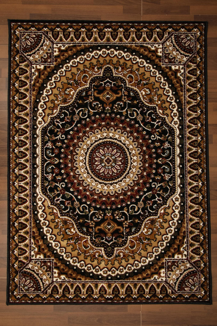Black & Beige Traditional Design Rug
