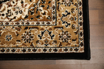 Black & Beige Medallion Traditional Design Rug