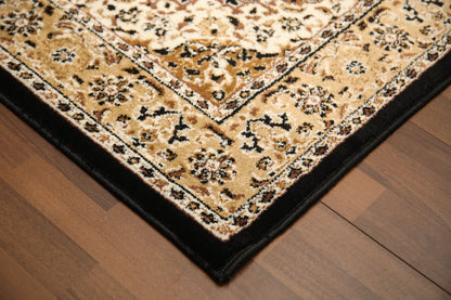 Black & Beige Medallion Traditional Design Rug