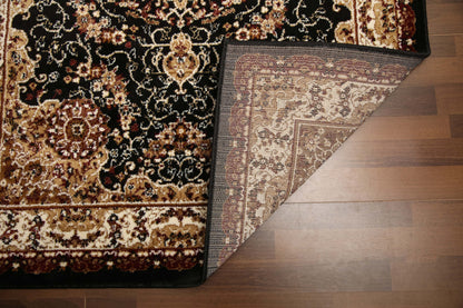 Black Red & Beige Medallion Traditional Design Rug