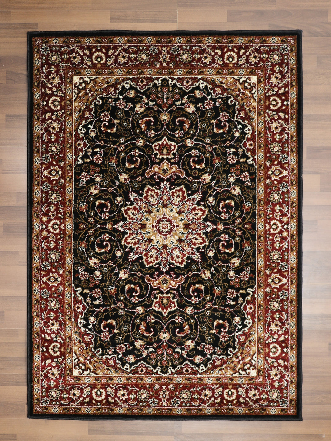 Brown with Multi Color Medallion Rectangle Woven Rug with Jute & Polyester Backing