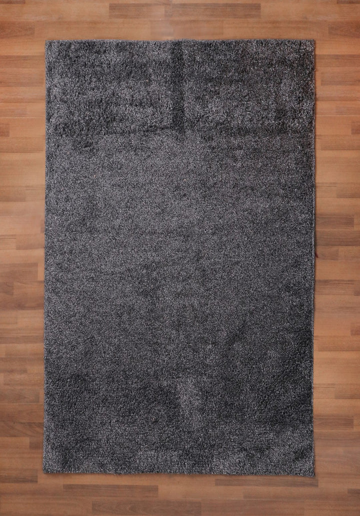 Black Fancy Cotton Shaggy Rectangle Soft and Thick Rug with TPR Backing