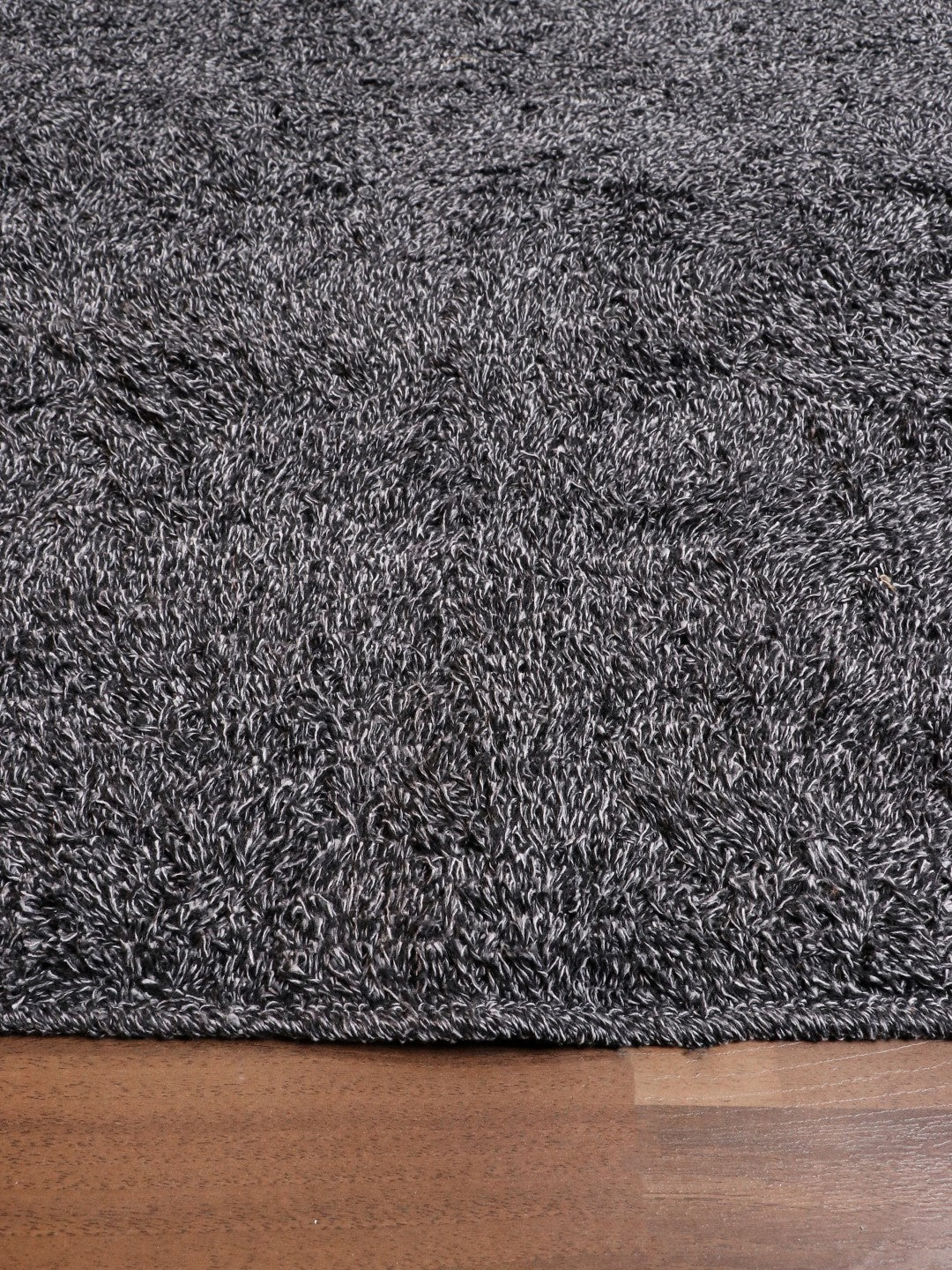 Black Fancy Cotton Shaggy Rectangle Soft and Thick Rug with TPR Backing