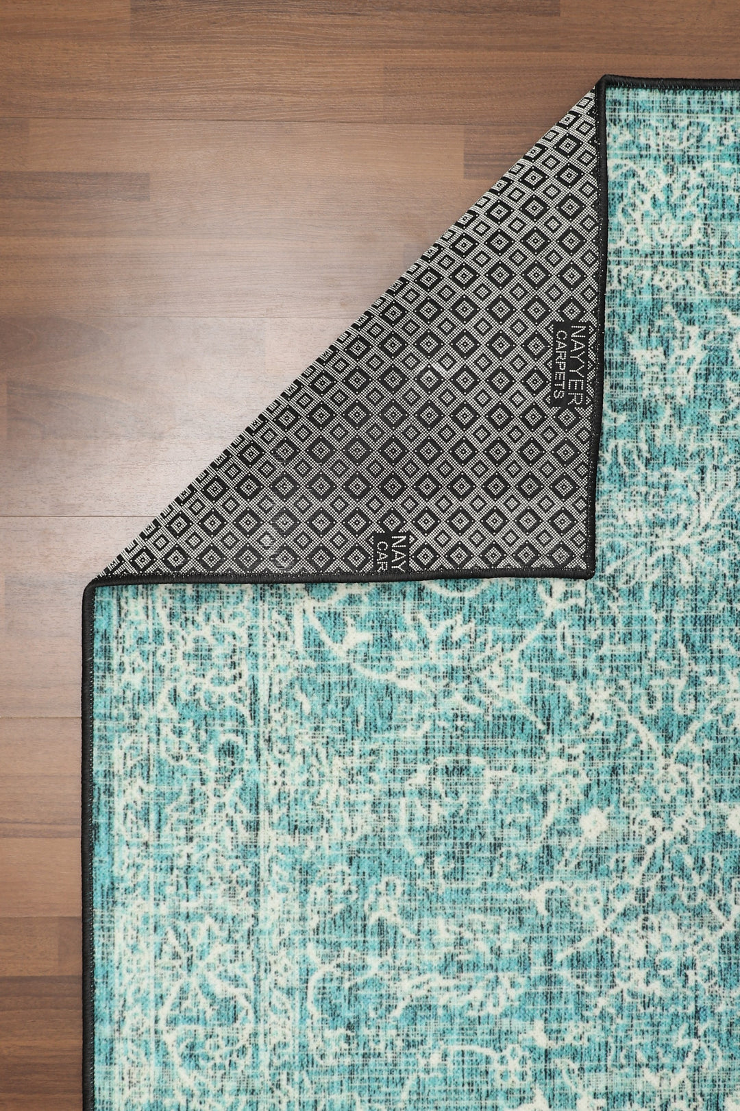 Sea Gren with Beige All Over Print Rectangle Non Woven Rug with Non Slip TPR Backing For Everyday Use