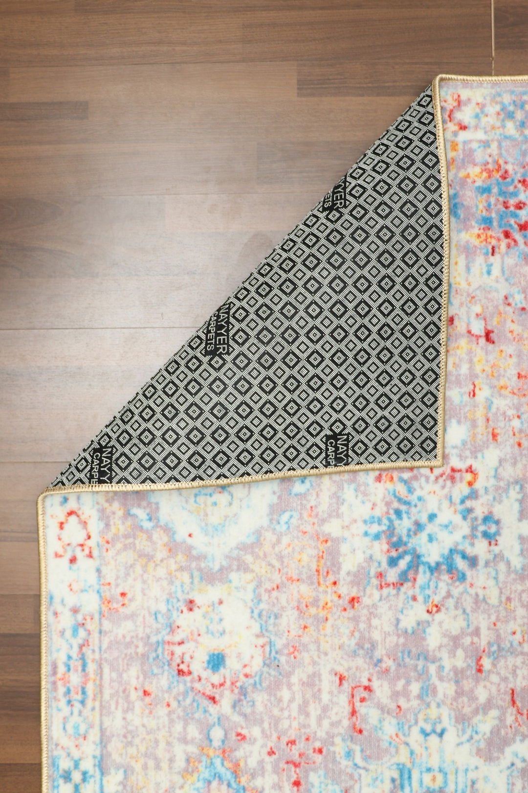 Multi Color Floral Print Rectangle Non Woven Rug with Non Slip TPR Backing For Everyday Use