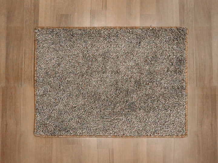 Brown Fancy Cotton Shaggy Rectangle Soft and Thick Mat with TPR Backing