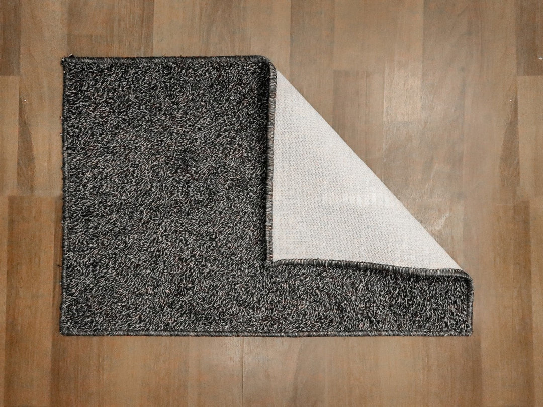 Black Fancy Cotton Shaggy Rectangle Soft and Thick Mat with TPR Backing
