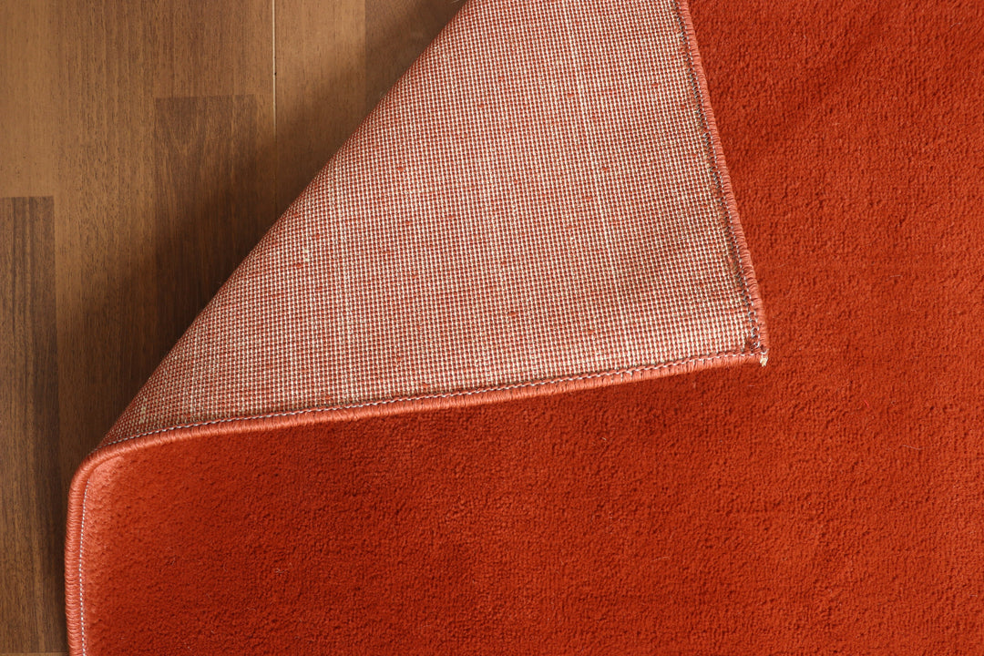 Orange Plain Printed Rectangle Woven Rug with Jute & Polyester Backing