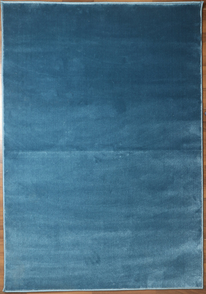 Sky Blue Plain Printed Rectangle Woven Rug with Jute & Polyester Backing