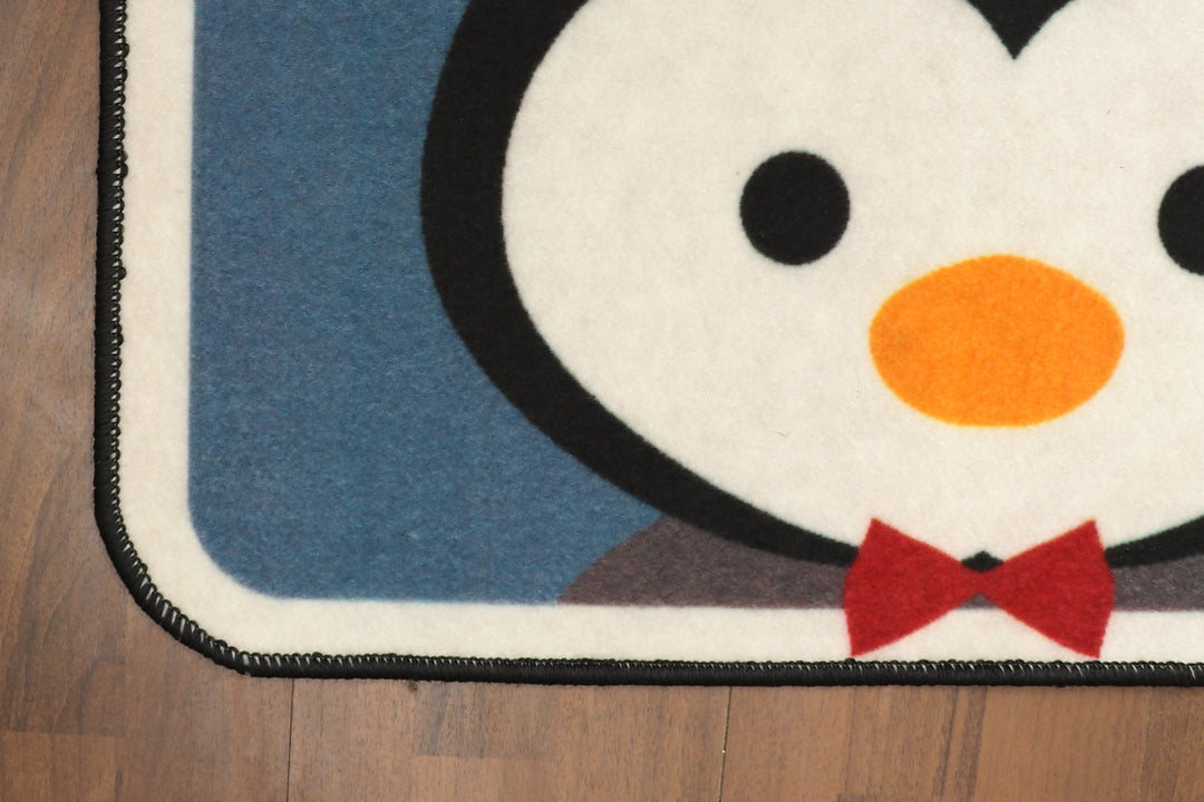 Multi Color Penguin Print Non Woven Kids Door Mat with Non-Slip TPR Backing