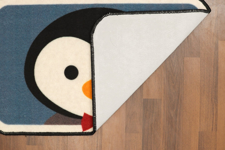 Multi Color Penguin Print Non Woven Kids Door Mat with Non-Slip TPR Backing