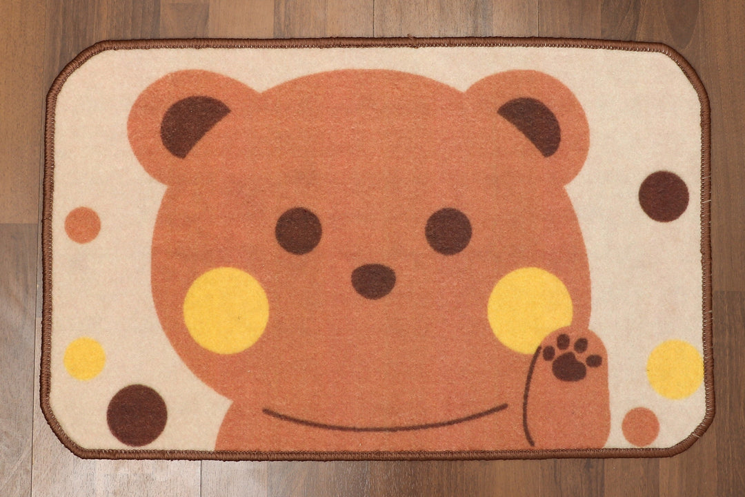 Multi Color Bear Print Rectangle Non Woven Kids Door Mat with Non-Slip TPR Backing