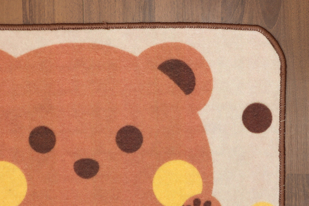 Multi Color Bear Print Rectangle Non Woven Kids Door Mat with Non-Slip TPR Backing