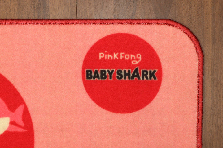 Pink with Multi Color Baby Shark Print Non Woven Kids Door  Mat with Non-Slip TPR Backing