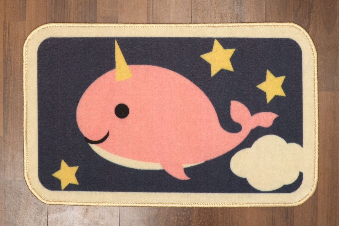 Multi Color Whale Print Non Woven Kids Door  Mat with Non-Slip TPR Backing