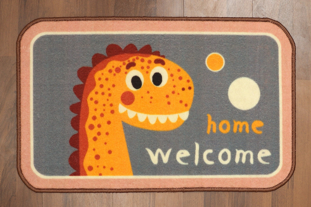 Multi Color Welcome Home with Giraffe Print Non Woven Kids Door Mat with Non-Slip TPR Backing