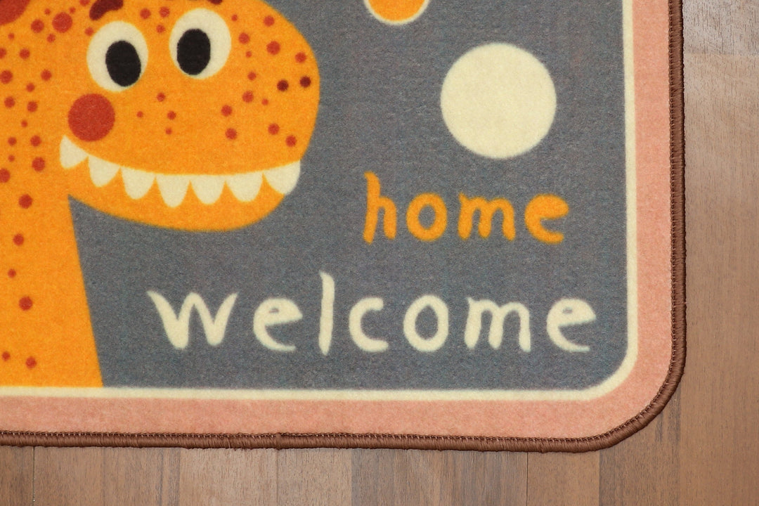 Multi Color Welcome Home with Giraffe Print Non Woven Kids Door Mat with Non-Slip TPR Backing