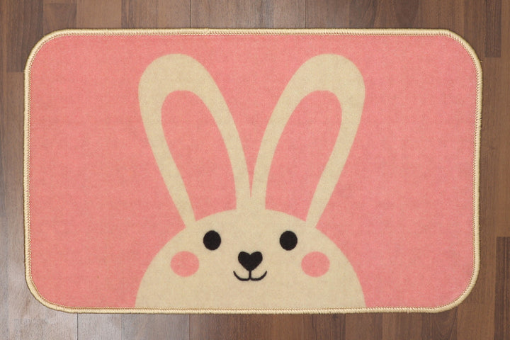 Pink & Beige Rabbit Print Door Mat