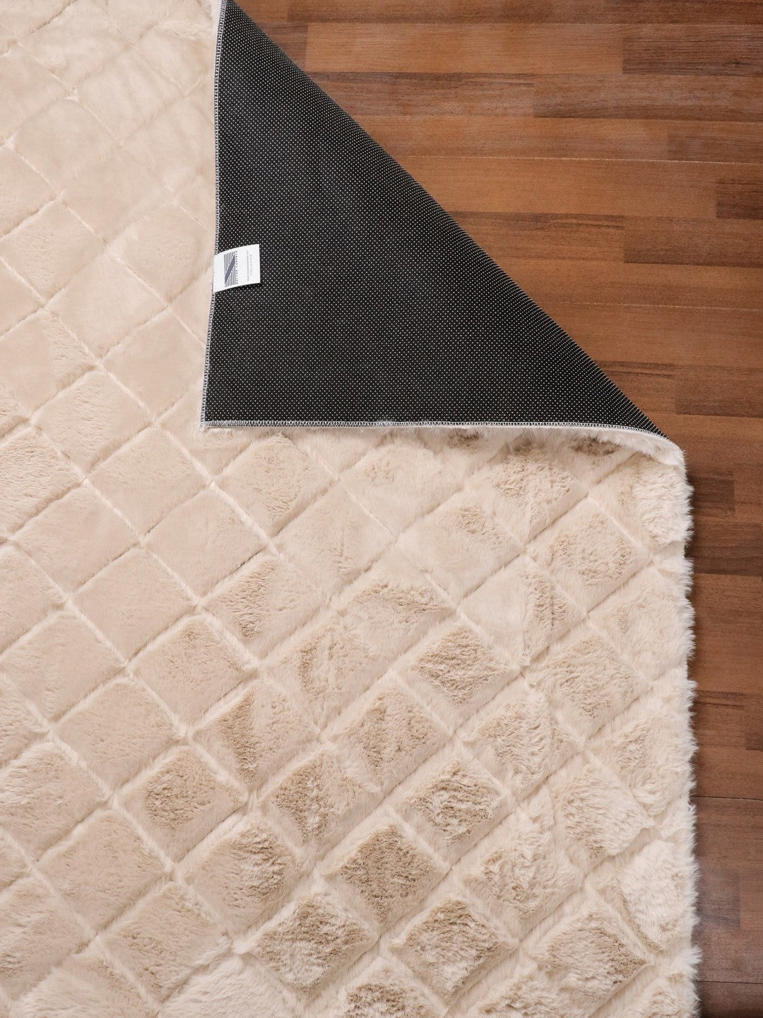 Beige Criss Cross Pattern with Anti Slip Dot Backing Soft and Thick Rectangle Micro Fur Rug