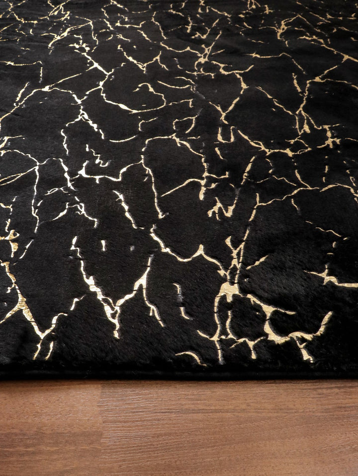 Black and Gold Abstract Engraved Fancy Rug