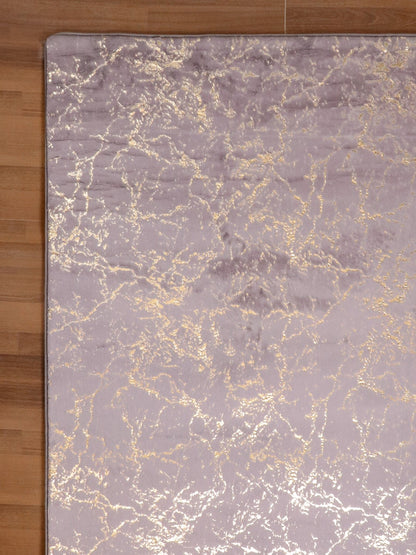 Purple And Golden Abstract Engraved Fancy Rug