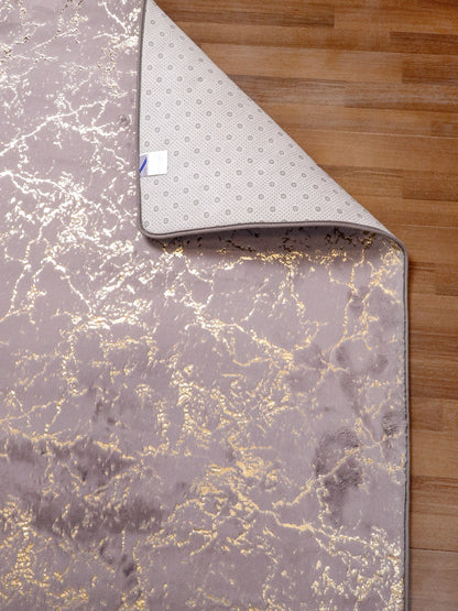 Purple And Golden Abstract Engraved Fancy Rug