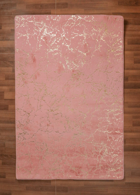Peach And Golden Abstract Engraved Fancy Rug