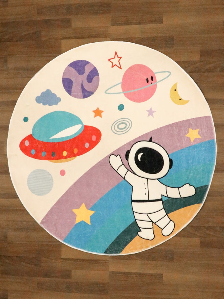 Beige Astronaut Print Kids Rug