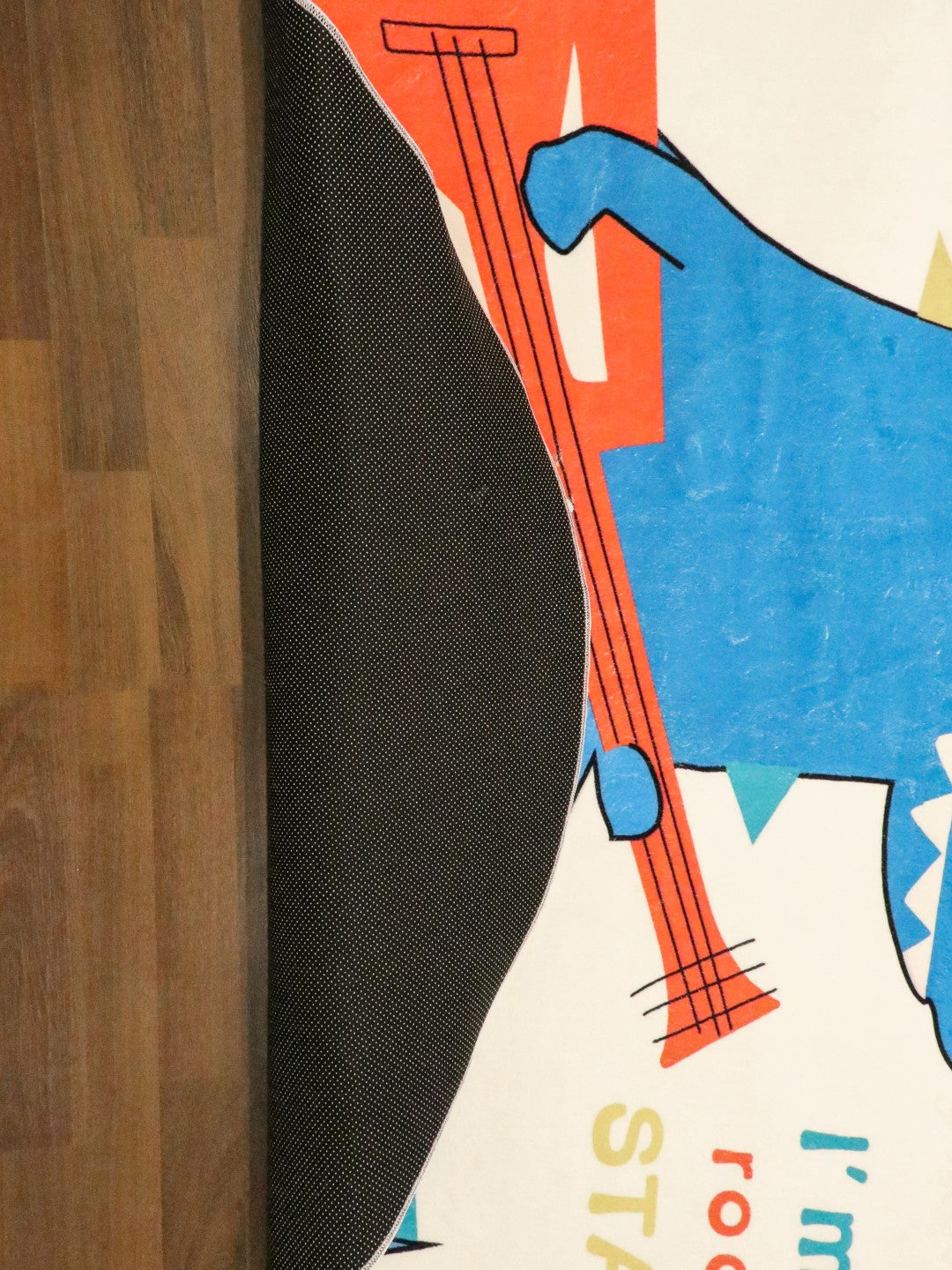Beige and Blue Rockstar Dinosaur Printed Kids Rug