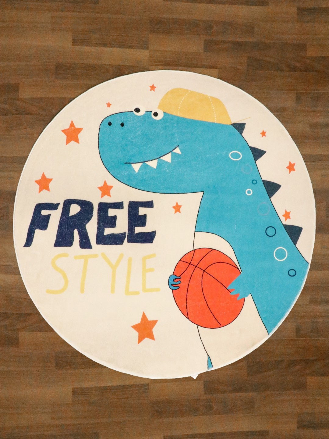 Beige and Blue FreeStyle Dinosaur Printed Kids Rug