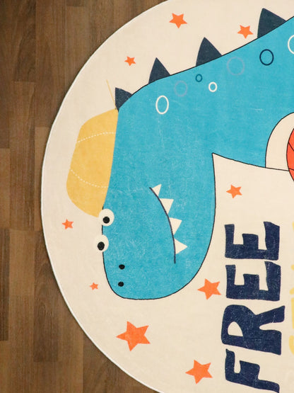 Beige and Blue FreeStyle Dinosaur Printed Kids Rug