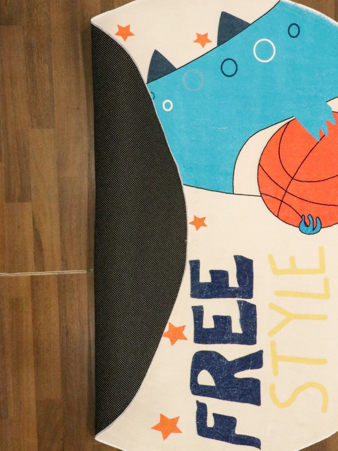 Beige and Blue FreeStyle Dinosaur Printed Kids Rug