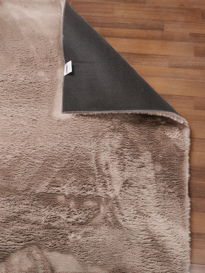 Brown Plain Soft and Thick Rectangle Micro Fur Rug with Anti Slip Dot Backing