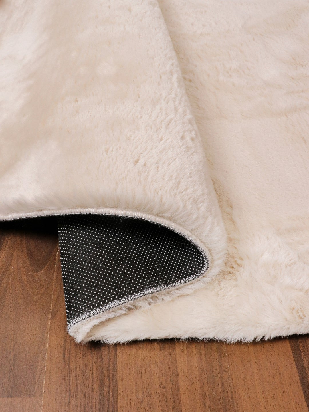 Beige Plain Soft and Thick Rectangle Micro Fur Rug with Anti Slip Dot Backing
