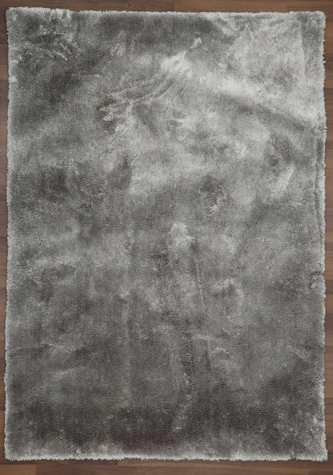 Grey Plain Fancy Shaggy Rectangle Soft and Thick Rug with Woven Back
