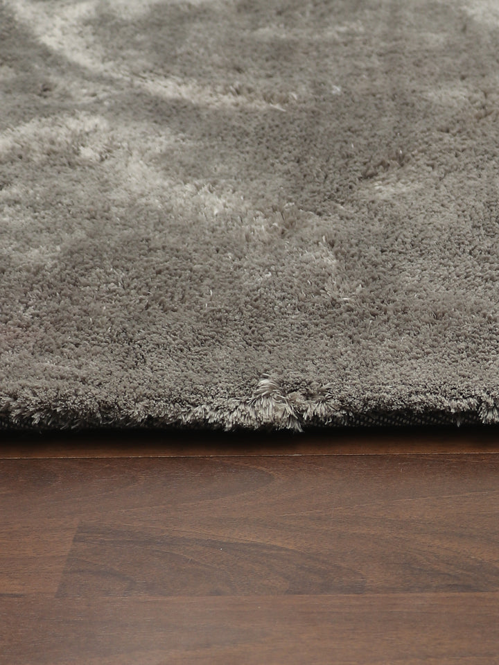Grey Plain Fancy Shaggy Rectangle Soft and Thick Rug with Woven Back
