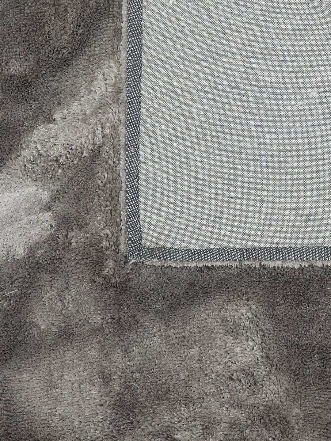Grey Plain Fancy Shaggy Rectangle Soft and Thick Rug with Woven Back
