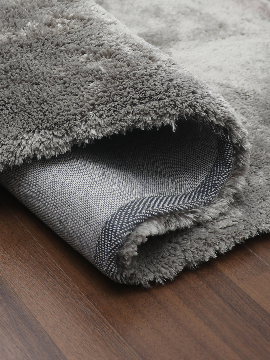 Grey Plain Fancy Shaggy Rectangle Soft and Thick Rug with Woven Back