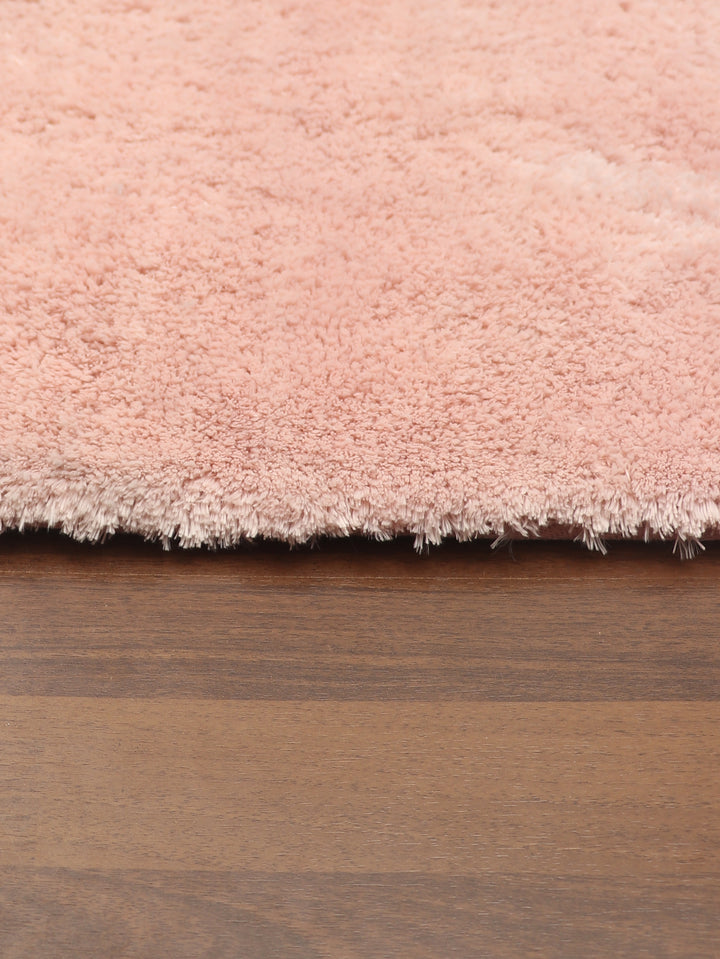 Peach Plain Fancy Shaggy Rectangle Soft and Thick Rug with Woven Back