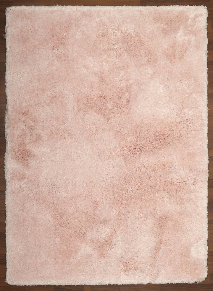 Peach Plain Fancy Shaggy Rectangle Soft and Thick Rug with Woven Back