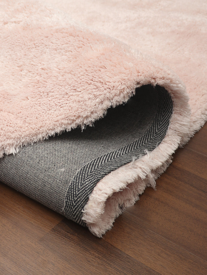 Peach Plain Fancy Shaggy Rectangle Soft and Thick Rug with Woven Back