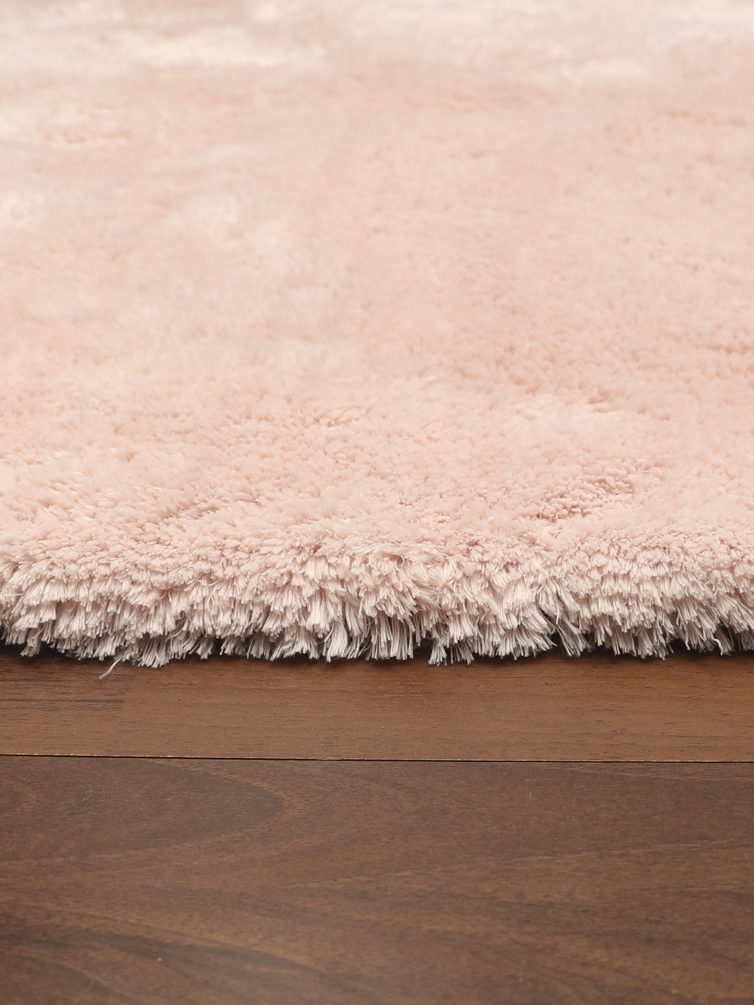 Peach Plain Fancy Shaggy Rectangle Soft and Thick Rug with Woven Back